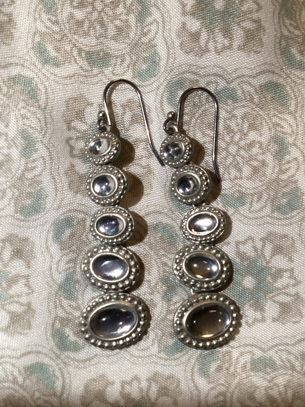Kiam Family Vintage Silver Multi-Drop Beaded Edge Earrings